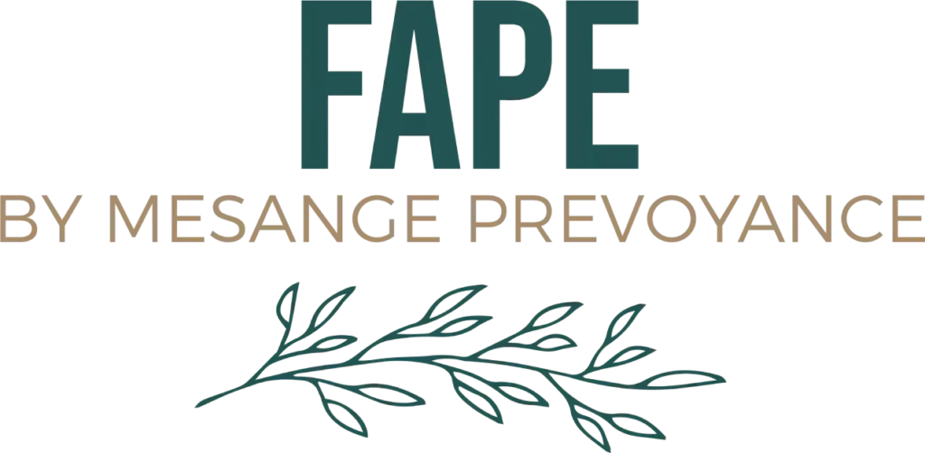 Logo FAPE by Mésange Prévoyance avec un motif de branche végétale.